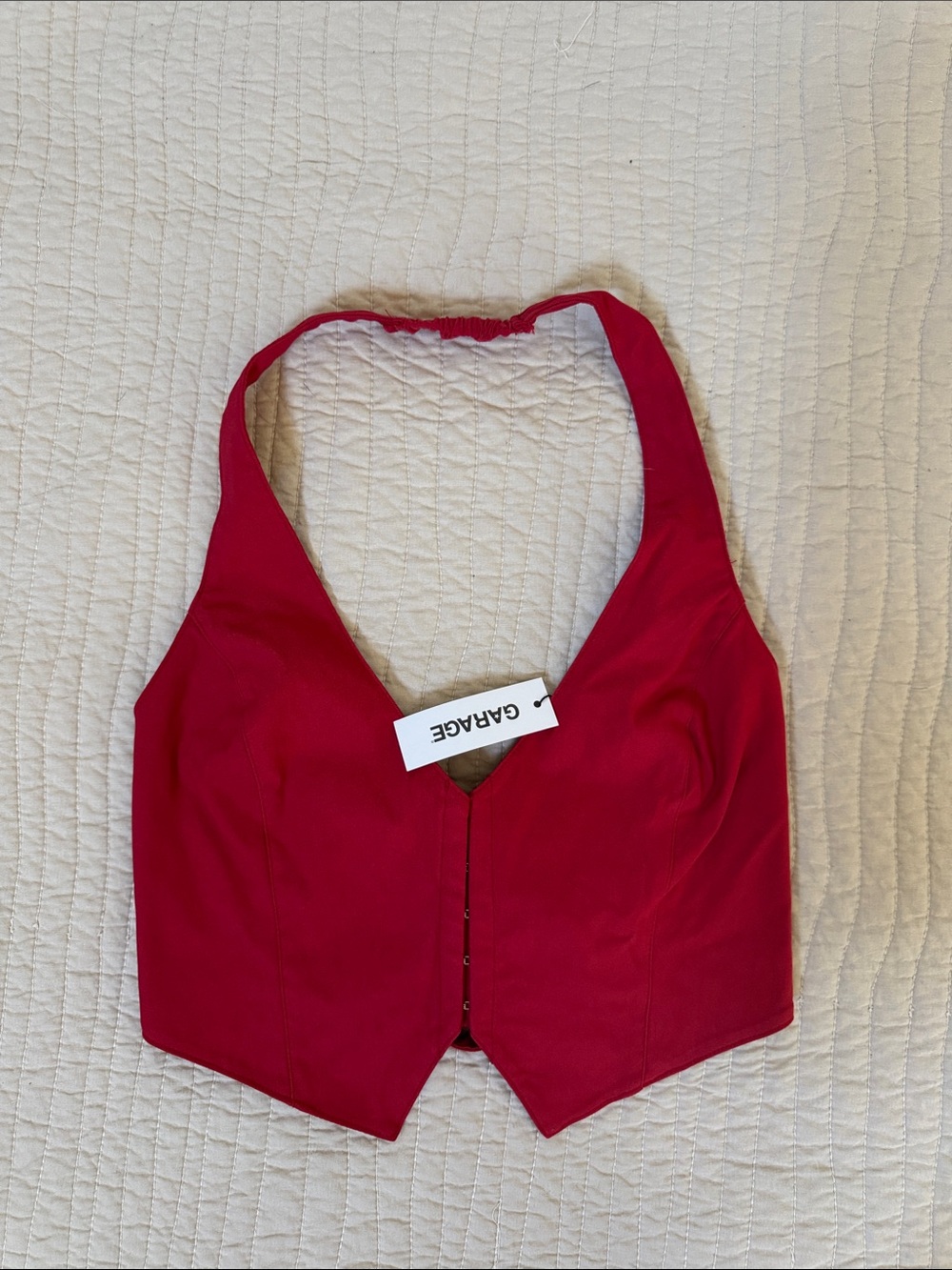 Garage Fuchsia Halter Hook-Front Crop Top